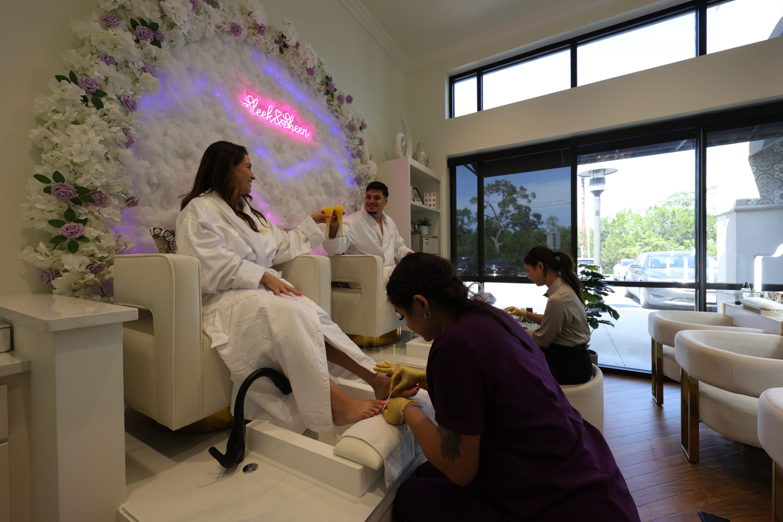 Couple pedicure with drinks at Sleek & Sheen inside Nevaeh Spa