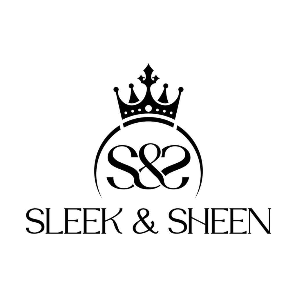 Sleek & Sheen luxury nail suite logo featuring a crowned monogram on a black background